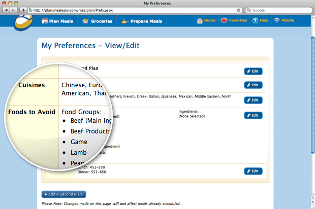 Healthy meal planning Feature-control