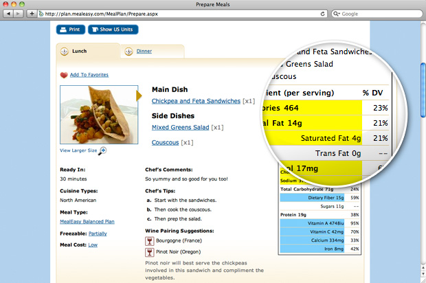 Healthy Meal Planning Feature Nutrition info